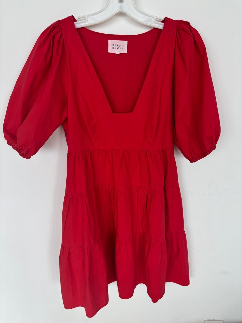 Bird & Knoll Red Puff Sleeve Mini Dress - Medium